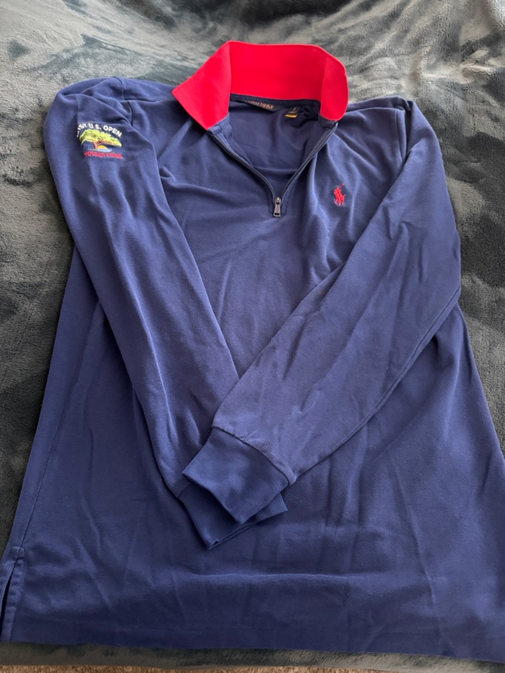 Ralph Lauren Navy U.S. Open Quarter-Zip w/ Red Collar & Embroidered Pony Size S